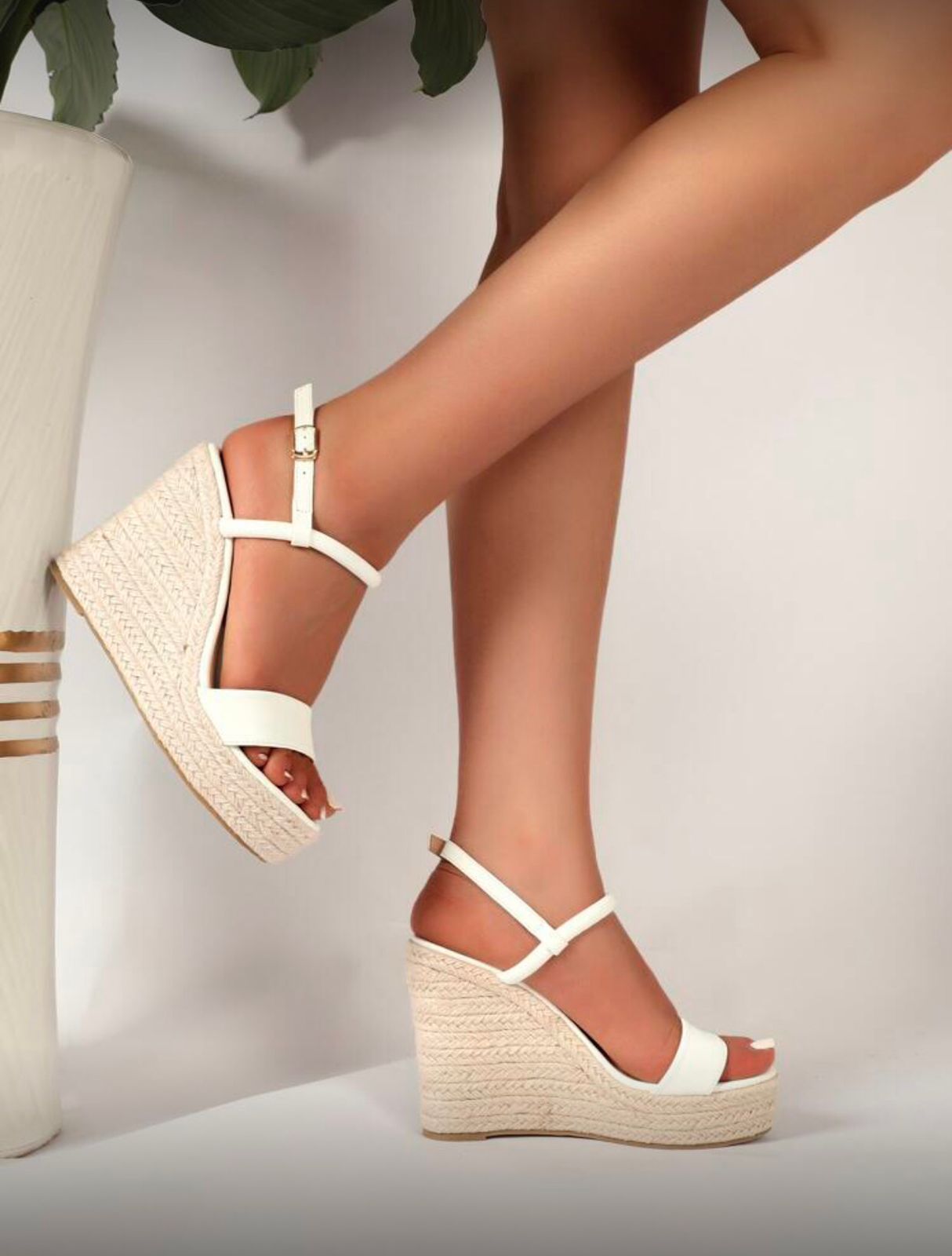 White Boho Wedge Sandals - Image 3