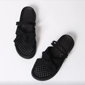 Black Cross Strap Sandals With Bow Details
