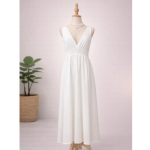 White Plunging V-Neck Maxi Dress