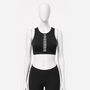 Black Sports Bra with Front Ladder Cutout and Open Back Brand: Forever 21