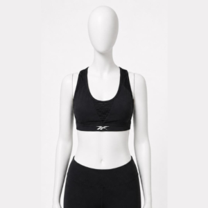 Black Mesh-Panel Sports Bra with Back Cutout Brand: Rebook