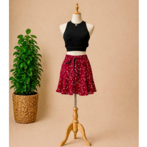 Red Floral Tie-Front Skort