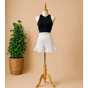 High-Waisted White Eyelet Flare Shorts
